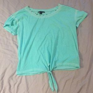 Mint/turquoise short sleeve tie front shirt